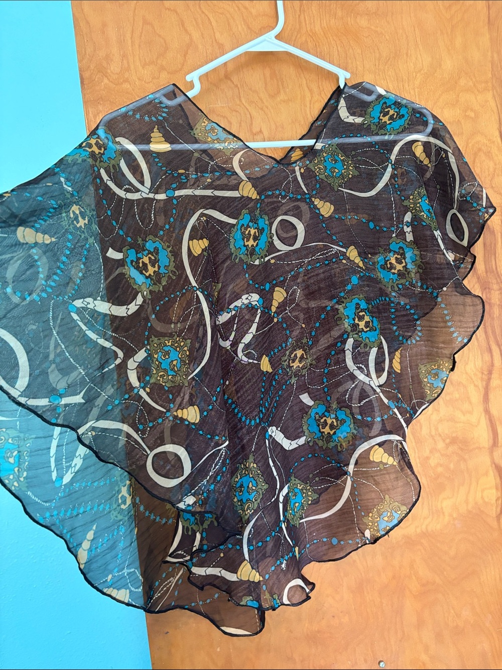 Lightweight Black & Teal Floral Chain Print Scarf Wrap